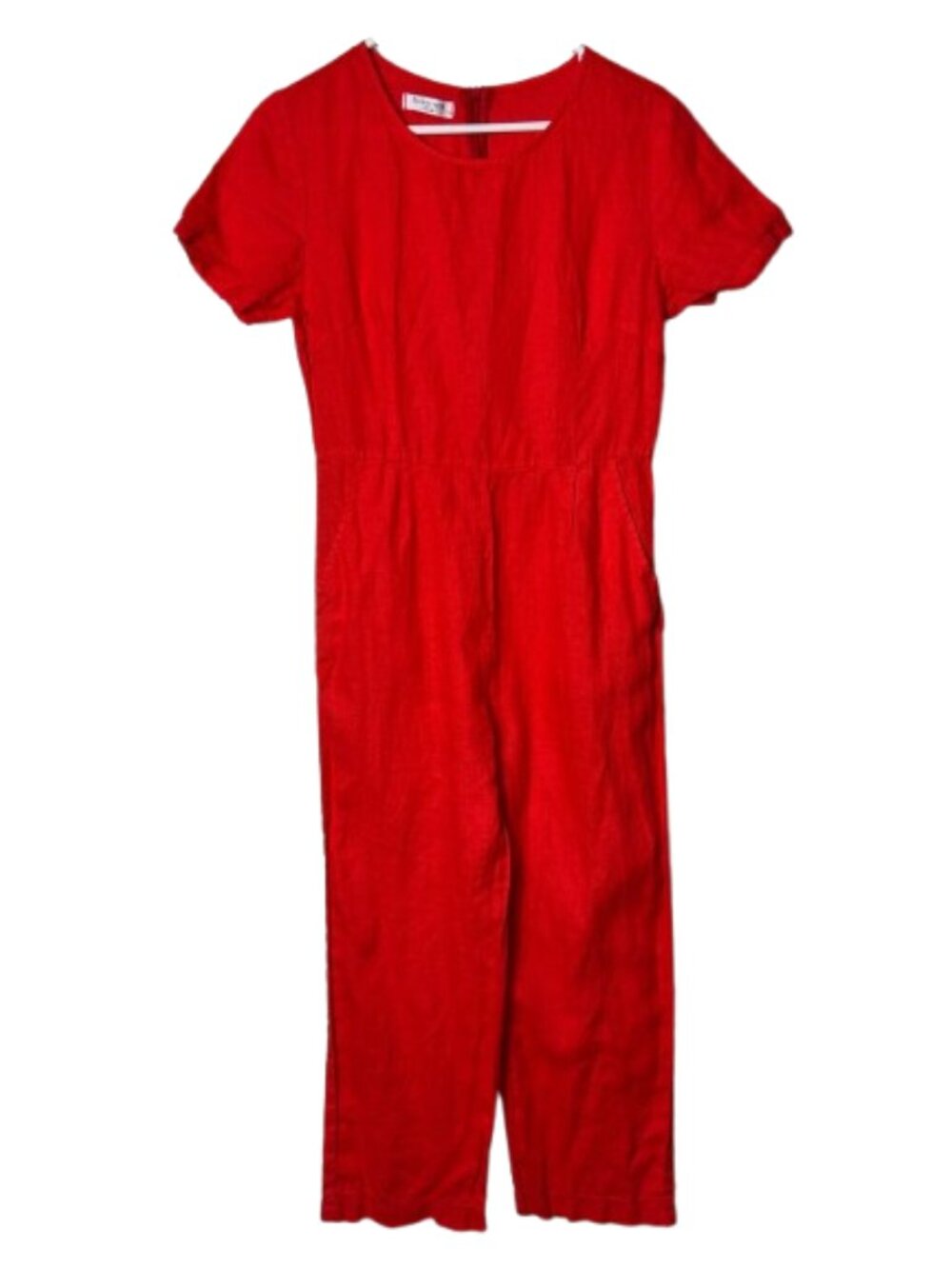 Lanhtropy orange 100% linen short sleeve jumpsuit womens M